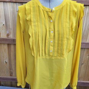 LOFT Women's sheer ruffle and pleated front blouse SMALL